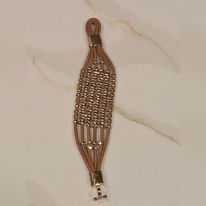 Tan and Gold Woven Bracelet